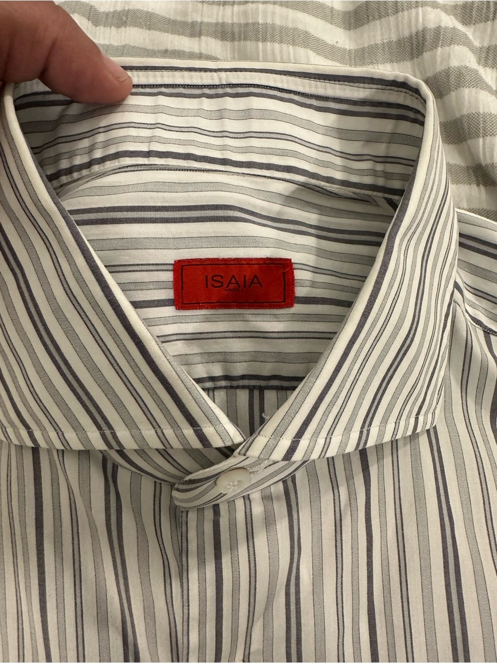Isaia Napoli Grey White Green Striped Dress Shirt Men's 42/16.5 Made In Italy